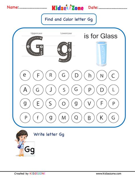Kindergarten Letter G worksheets - Find and Color - KidzeZone