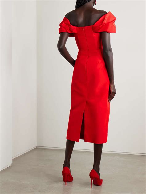 CAROLINA HERRERA Off-the-shoulder pleated silk-faille midi dress | NET ...
