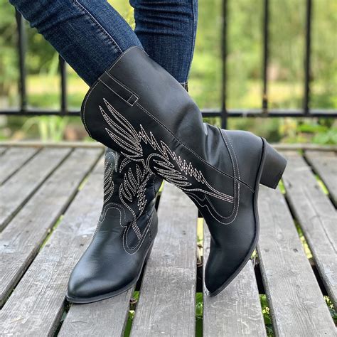 Black High Heel Cowboy Boots For Women