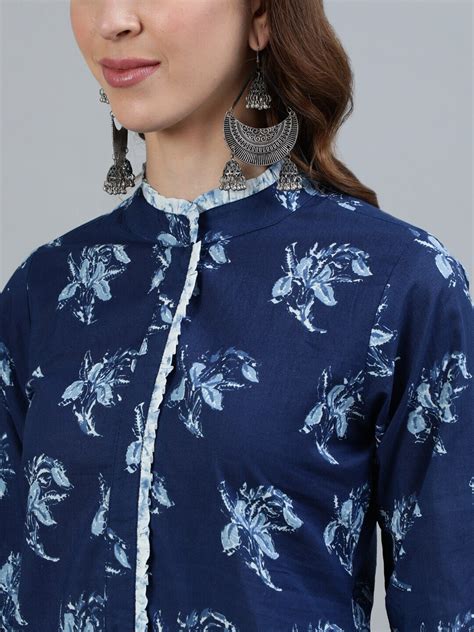 Women Indigo Blue Printed Straight kurta with Plazo & Dupatta – Trendphoria
