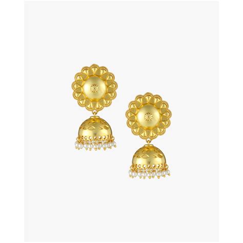 Buy Adwitiya Women Gold-Plated Dome Shaped Floral Pearl Jhumka Online