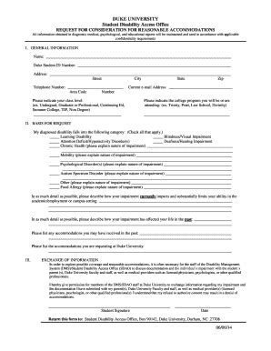 Fillable Online BDUKEb UNIVERSITY Student Disability bAccessb Office ...