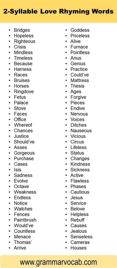 World of Love Rhyming Words - GrammarVocab