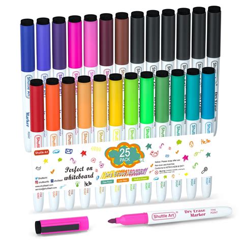 Buy Shuttle Art 25 Pack Whiteboard Pens, 19 Colours & 6 Black Magnetic ...