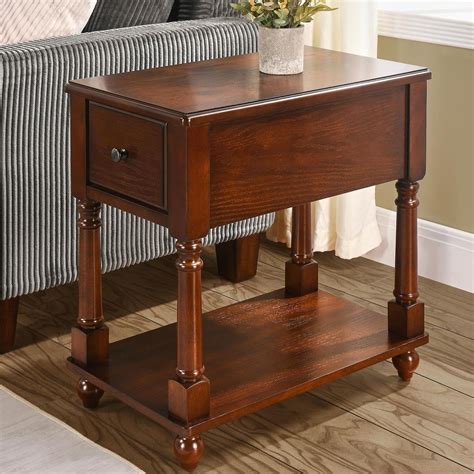 Amazon.com: Large End Table with Drawer and Storage Shelf, Solid Wood ...