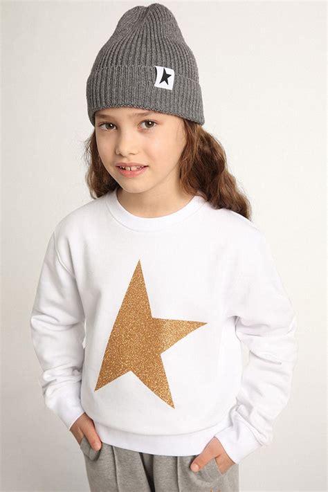Girls’ white sweatshirt with gold maxi star on the front | Golden Goose