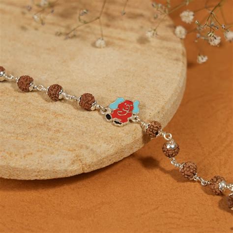 Rudraksha Silver Bracelet with Elephant Single Line for Kids – Prinjal ...