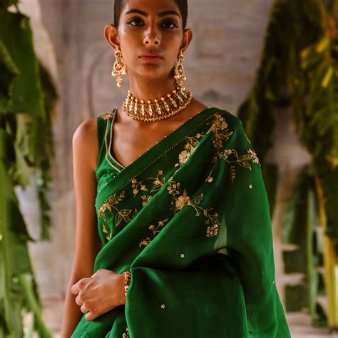 Green Organza Saree – Deep Thee