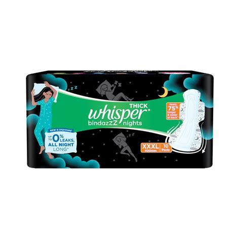 Whisper Bindazzz Nights Sanitary Pads XXXL, 10 Count Price, Uses, Side ...