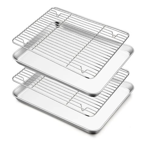 Walchoice Stainless Steel Baking Sheet Set (2 Pans + 2 Racks), Oven Fit ...