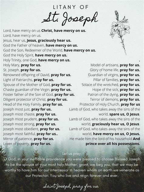 Litany of St. Joseph // St. Joseph // Litany // Catholic // Poster ...