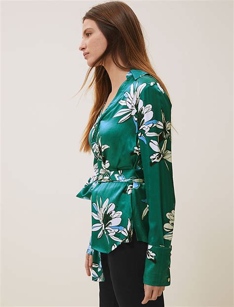 Buy Satin Floral V-Neck Wrap Blouse at Marks & Spencer