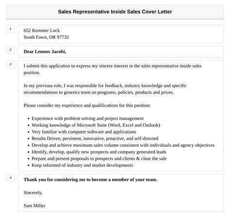 Sales Representative Inside Sales Cover Letter | Velvet Jobs