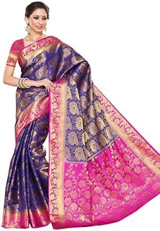 MIMOSA Women's Kanchipuram Silk Saree With Blouse Piece (201-NVY-RNI ...
