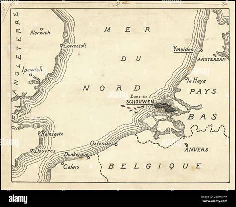 Hand-drawn map of the English Channel highlighting Schouwen-Duiveland ...