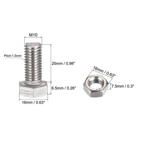 Uxcell M10 x 25mm Hex Head Screws Bolts, Nuts, Flat & Lock Washers Kits ...