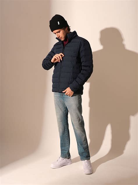 Buy Blue High Neck Quilted Jacket for Men Online