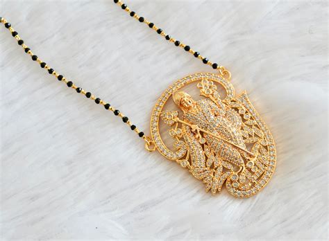 Gold tone tamil om murugan white stone pendant with crystal karimani b ...