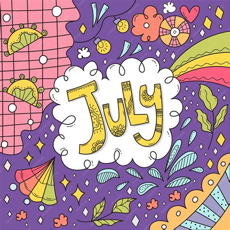 Premium Vector | July doodle hand drawn style illustration Free Vector