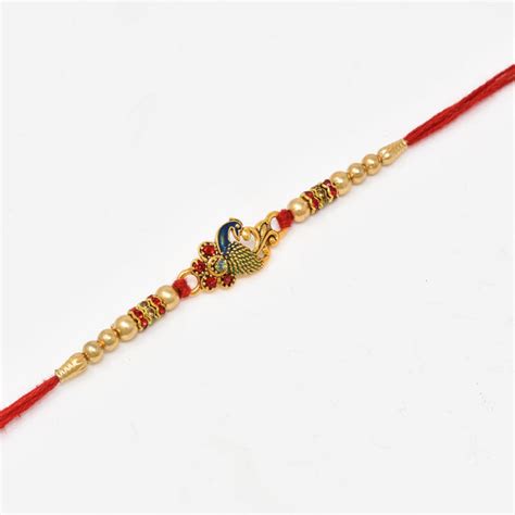 Traditional Peacock Rakhi with Roli Chaval and Rakshabandhan Gift Card ...