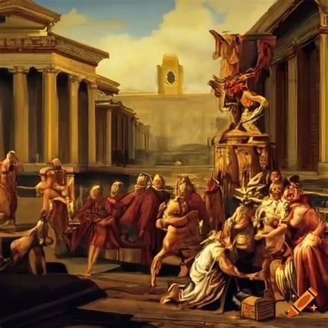 Iconic painting of the 12 Roman Gods in ancient settings on Craiyon