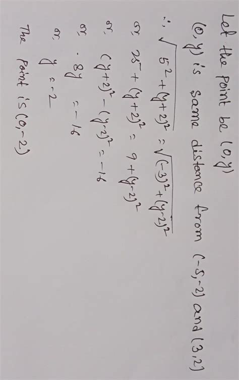 Find the coordinate of a point on y-axis which is equidistant from M(-5 ...