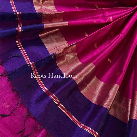Dark Purple & Pink Maheshwari Saree with Flower Bootis all over – Roots ...