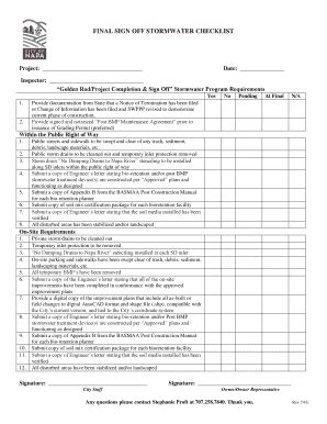 Fillable Online final sign off stormwater checklist - City of Napa Fax ...