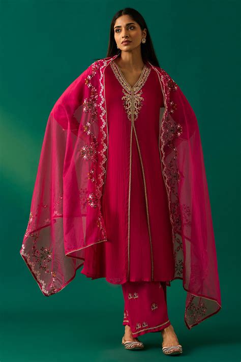 Buy Pink Embroidered Straight Rayon Kurta with Parallel Pant and ...