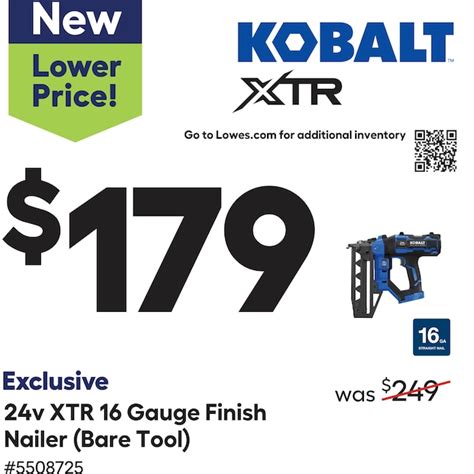 Kobalt XTR 2-1/2-in 16-Gauge Cordless Straight Finish Nailer (Battery ...
