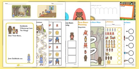 Goldilocks and the Three Bears Work Sheets