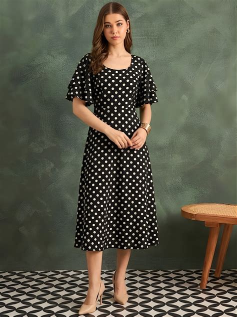 Stretchable Ruffled Sleeve Fit & Flare Dress
