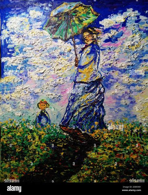 Art Oil painting color Sunny Umbrella women , Woman with a Parasol ...