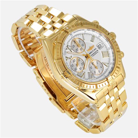 Breitling Crosswind Chronograph Solid 18K Gold White Dial Watch K13355 ...