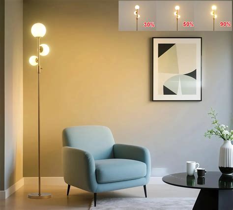 Fiqevs Upgrade Dimmable Floor Lamp, 3 Globe Mid Century Floor Lamps for ...