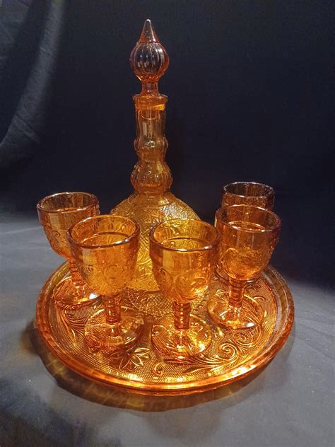 TIARA Indiana Glass Amber Sandwich Pattern 5 Wine / - Etsy
