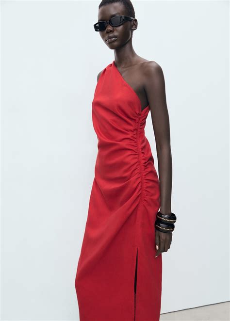 Lyocell dress with asymmetrical neckline - Women | MANGO Malaysia