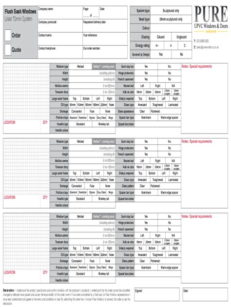 Fillable Online Company name: Page: Date: Liniar 70mm System Fax Email ...