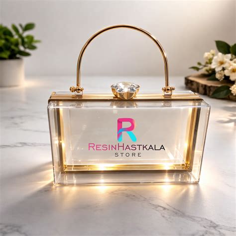 Transparent Acrylic Designer Clutch with Gold Metal Handle With Chain ...