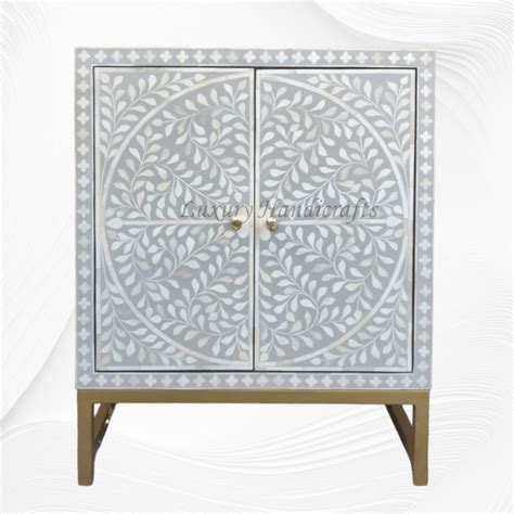 Bone Inlay Scroll Vine 2 Door Cabinet Grey – Luxury Handicrafts