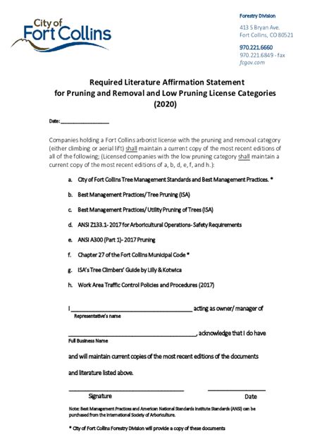 Fillable Online Required Literature Affirmation Statement for Pruning ...