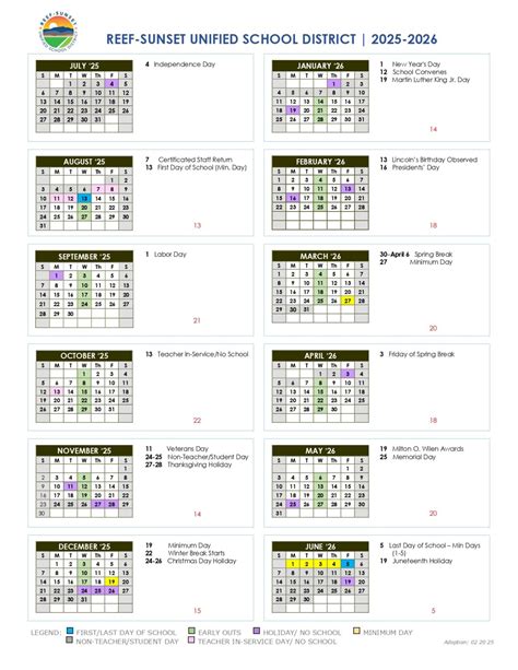 Reef-Sunset Unified School District Calendar 25-26 Revised pdf - EduCounty