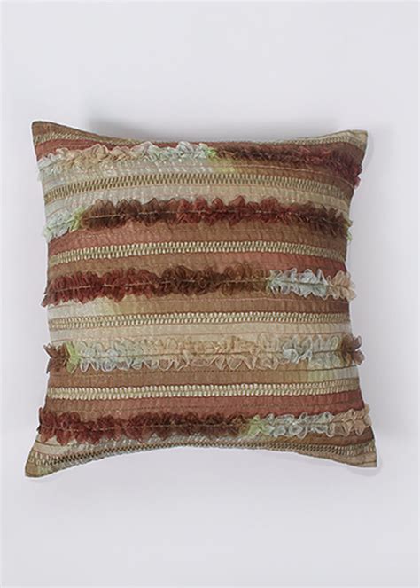 Get Ribbon Work With Hand Embroidered Sage Green Brown Cushion Cover at ...