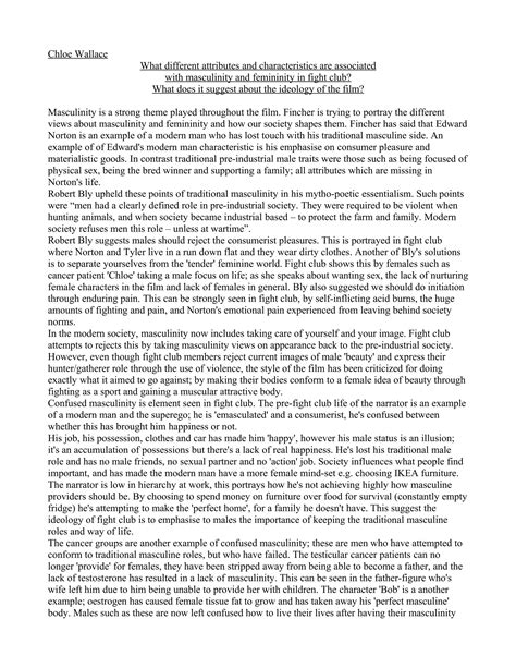 Fight club essay masculinity and femininity | PDF