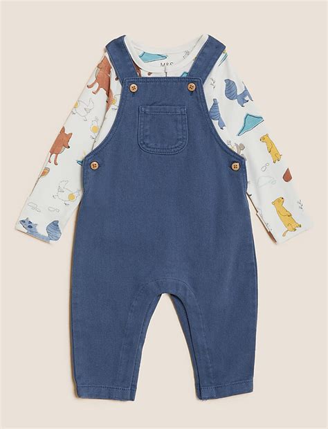 Buy 2pc Pure Cotton Dungaree Outfit at Marks & Spencer