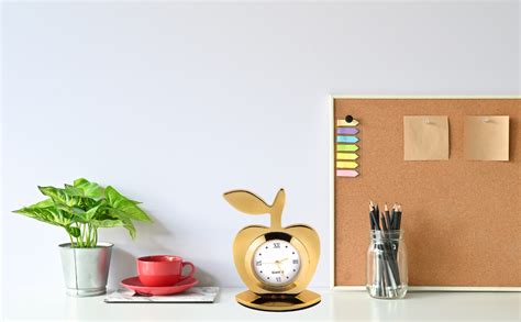 Lavanaya Silver Brand - Gold Plated Apple Shape Table Clock with Red ...