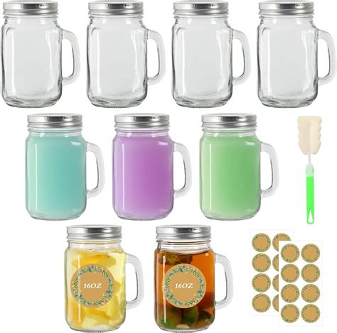 Mason Jar with Handle, 9 Pack 16 oz Mason Jar Mugs, Drinking Jars ...