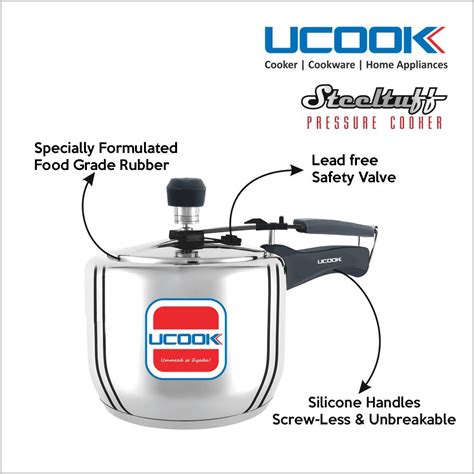 UCOOK Steeltuff Induction Base Stainless Steel Pressure Cooker 3 Litre ...