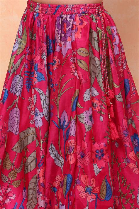 Pink Poly Chanderi Floral Printed Lehenga Set at Biba India