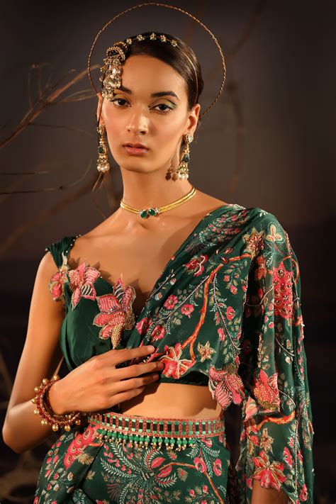 Buy Women's Luxury Green Floral Saree Set | Aditi Gupta
